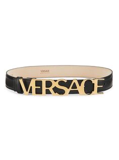 Кожаный ремень с логотипом Versace Versace, черный