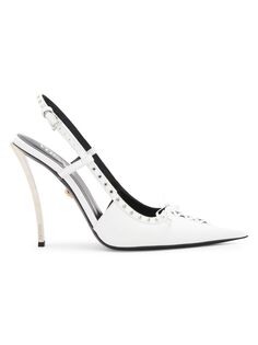 Кожаные туфли-лодочки с ремешком на пятке Corset Pinpoint Versace, белый