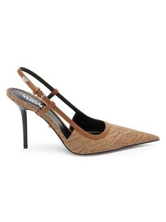 Жаккардовые туфли с ремешком на пятке La Vacanza 95MM с монограммой Versace, коричневый