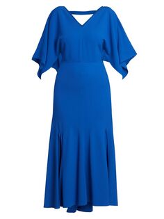 Платье Годе с v-образным вырезом и косым вырезом Victoria Beckham, синий