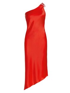 Атласное платье-комбинация асимметричного кроя Wayf, красный