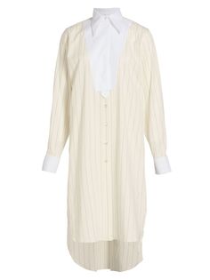 Хлопковое платье-рубашка в полоску с завышенной талией Wales Bonner, слоновая кость