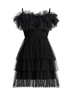 Мини-платье в горошек с оборками Zac Posen, черный