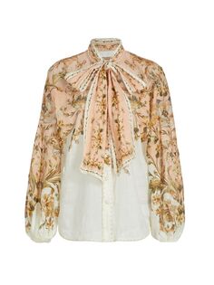 Ситцевая блузка с завязками на вырезе Zimmermann, розовый