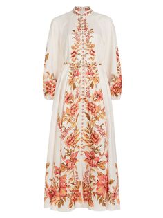 Льняное платье макси с поясом и цветочным принтом Zimmermann