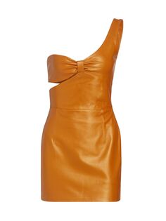 Мини-платье из кожи с покрытием на одно плечо Zeynep Arçay