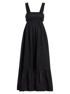 Платье миди с завязками на спине и вышивкой из ситца Zimmermann, черный
