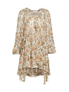 Ситцевое мини-платье с оборками и цветочным принтом Zimmermann, слоновая кость