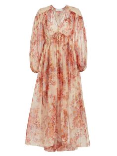 Платье макси Devi с цветочным принтом Zimmermann, кремовый