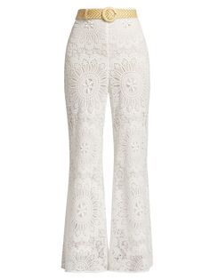 Кружевные брюки из ситцевой салфетки Zimmermann, слоновая кость