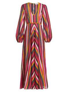 Имбирное платье макси в полоску с глубоким вырезом Zimmermann, разноцветный