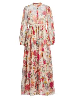 Ярусное шелковое платье макси имбирного цвета Zimmermann, кремовый
