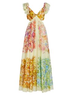 Платье макси Raie с оборками и вырезами Zimmermann, разноцветный