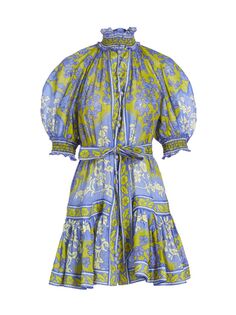 Мини-платье Raie с поясом и фонариком Zimmermann, синий