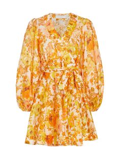 Мини-платье Raie с запахом и цветочным принтом Zimmermann, желтый