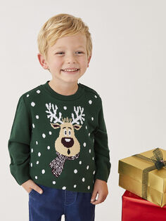Вязаный свитер для мальчика с круглым вырезом и длинными рукавами в рождественской тематике LCW Casual