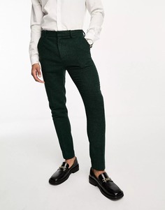 Брюки Asos Design Wedding Super Skinny Wool Mix Suit Puppytooth, темно-зеленый