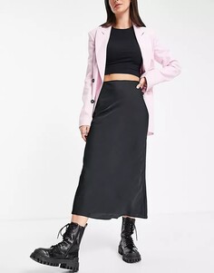 Черная атласная косая юбка миди ASOS DESIGN Tall, черный