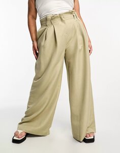 Брюки River Island Plus Pleated Wide Leg, бежевый