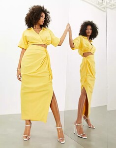 Желтая льняная юбка макси со сборками ASOS EDITION, желтый