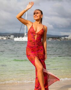 Платье South Beach X Miss Molly Mesh Maxi Beach Summer In Abstract Print, мультиколор