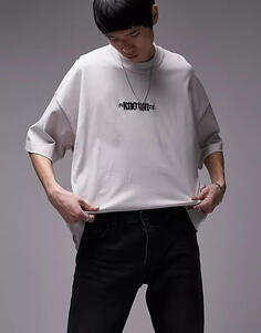 Футболка Topman Extreme Oversized Embroidery, светло-серый