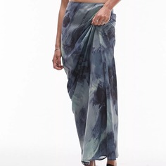 Юбка Topshop Tall Camouflage Print Satin Bias Midi, серовато-зеленый