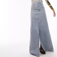 Юбка Topshop Tall Denim Double Split Maxi Bleach, голубой