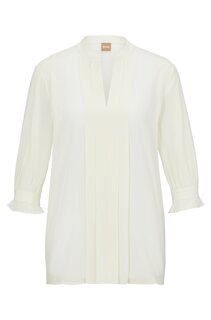 Блуза Hugo Boss Regular-fit In Pure Silk With Pleat Front, белый