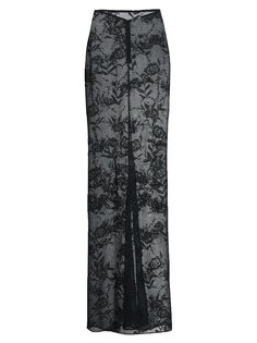 Кружевная макси-юбка с цветочным принтом Alaïa, черный