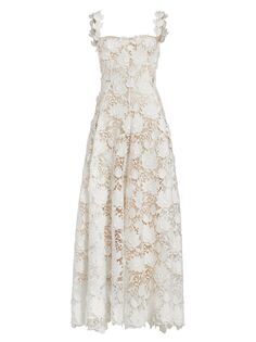 Кружевное платье макси из гипюра Water Lily Oscar de la Renta, белый