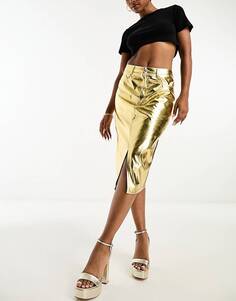 Золотистая юбка миди Amy Lynn Lupe с эффектом металлик, золотистый