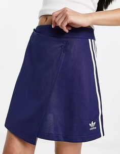 Темно-синяя юбка с запахом и тремя полосками adidas Originals, темно-синий