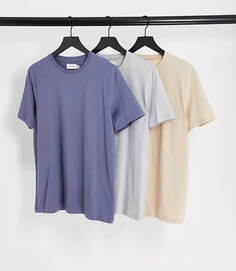 Набор футболок Topman Classic Fit, 3 предмета, синий/светло-серый/бежевый