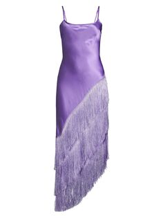 Шелковое миди-платье Cristina с бахромой Delfi, фиолетовый