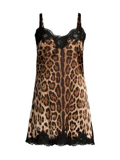 Шелковое платье-комбинация с гепардовым принтом и кружевом DOLCE&amp;GABBANA