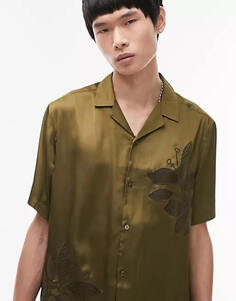 Рубашка Topman Embroidered Satin, хаки