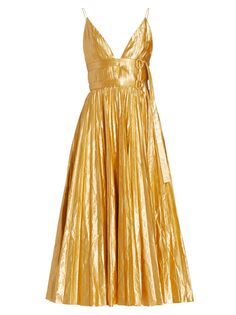 Плиссированное платье Winda с металлической пряжкой Altuzarra, золотой