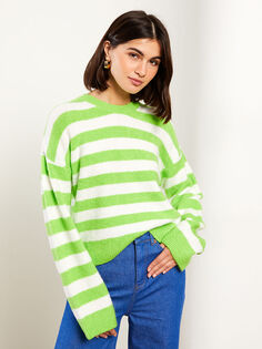 Женский трикотажный свитер в полоску с круглым вырезом и длинными рукавами LCW Vision