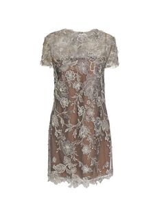 Платье прямого кроя с цветочной вышивкой Marchesa, серебряный