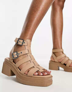 Босоножки ASOS DESIGN Highway Chunky Mid Heeled, темно-бежевый