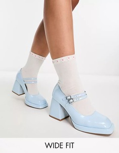 Туфли ASOS DESIGN Wide Fit Sully Platform Mary Jane Mid, голубой