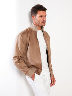 Мужское замшевое пальто со стоячим воротником со стандартным рисунком LCW Vision