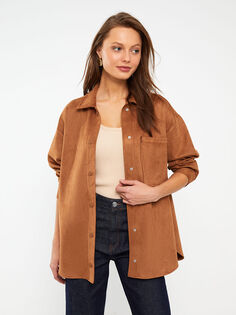 Прямая женская куртка-рубашка с длинным рукавом и застежкой спереди LCWAIKIKI Classic