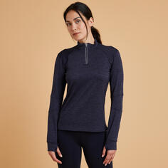 Рубашка-поло женская Fouganza 500 с длинным рукавом для верховой езды, черный / синий