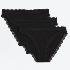 Комплект трусов H&amp;M Lace-trimmed Bikini, 3 предмета, черный H&M