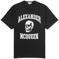 Футболка Alexander McQueen Varsity Skull Print, черный/белый