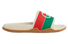 Тапочки Gucci Slide Interlocking G, бежевый/красный/зеленый