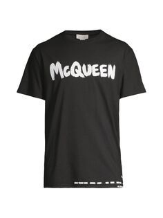 Хлопковая футболка с логотипом граффити Alexander McQueen, черный
