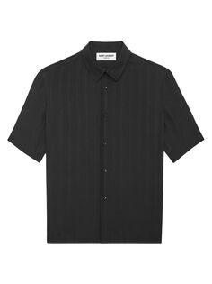 Рубашка из матового и блестящего шелка в полоску Cassandre Saint Laurent, черный